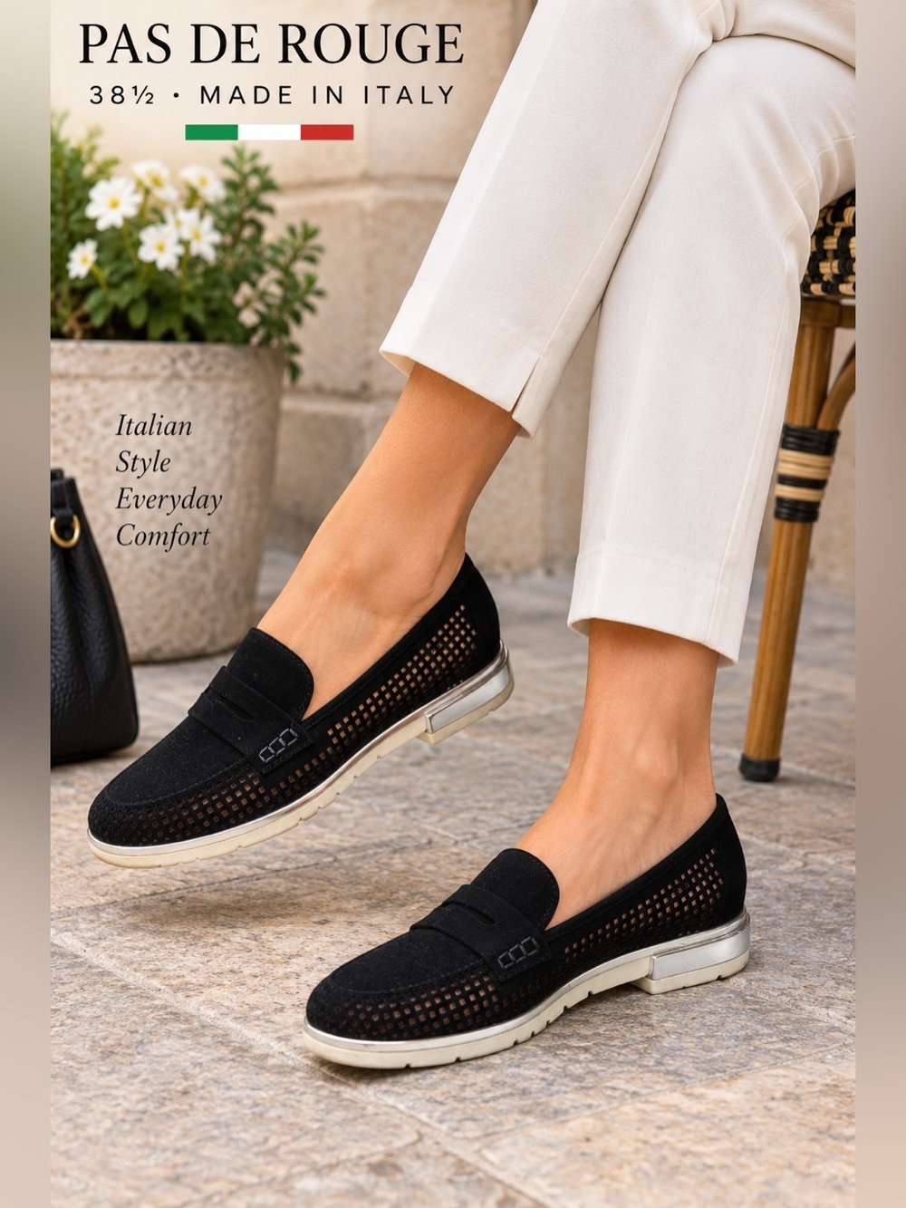 Black Suede womens Loafers EU 38.5 US 8.5 Italy comfy designer slip on luxury